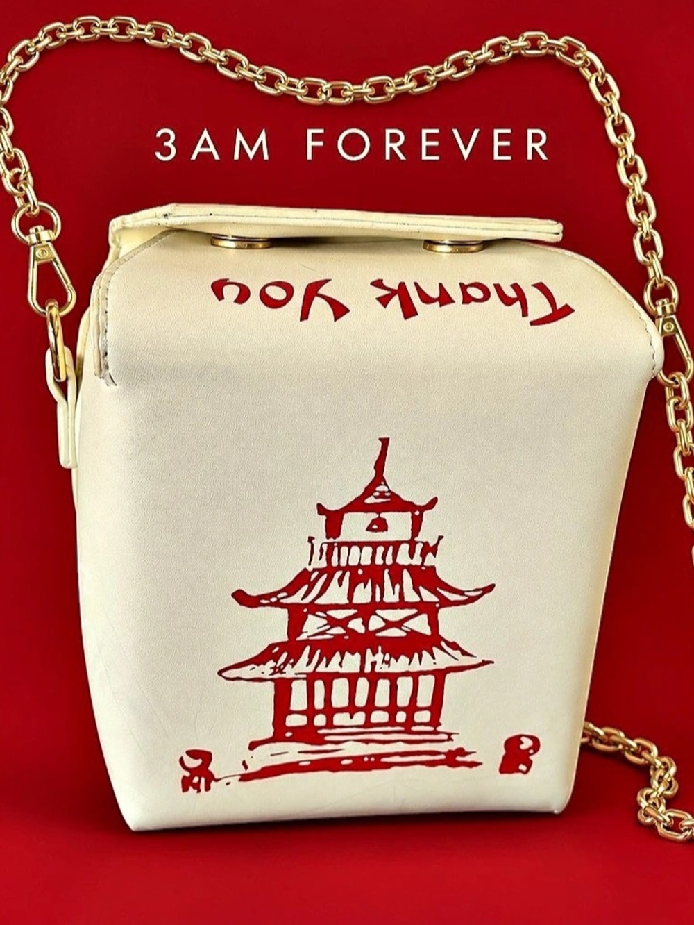3AM FOREVER Chinese Takeout Box Crossbody Purse Cream & Red